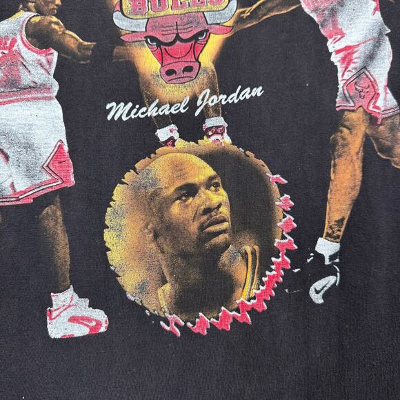 Vintage 90s Chicago Bulls Rap Tee Rare T Shirt XL Michael Jordan Pippen Rodman - Picture 10 of 15